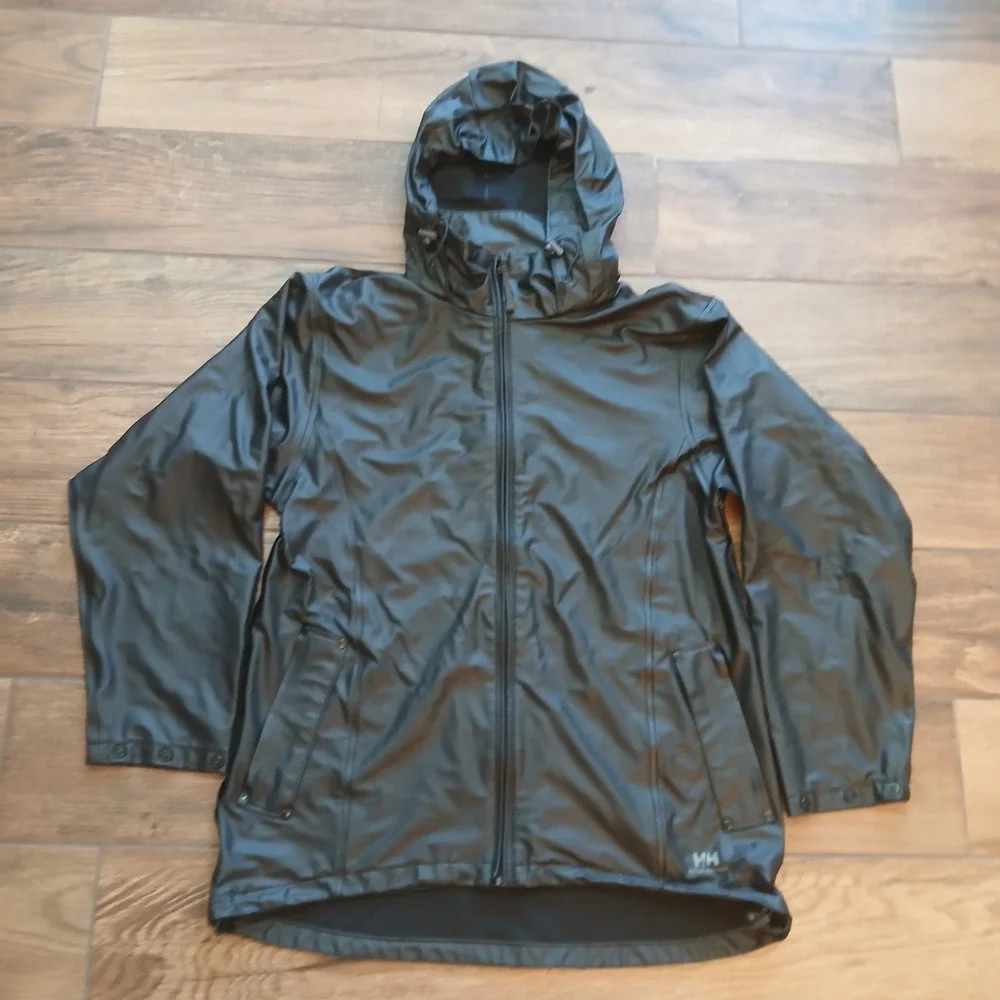 Helly Hansen Rain Jacket Women's Small Black Voss Waterproof Hooded Outdoors